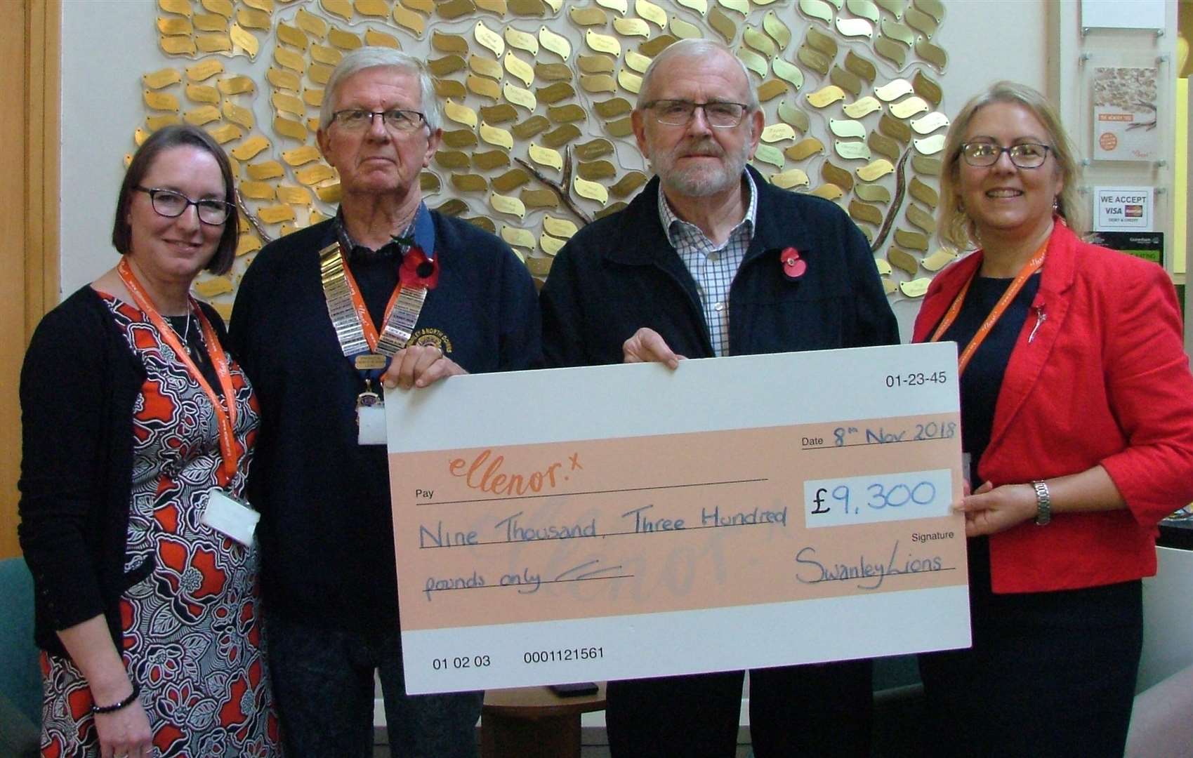 Members of the Swanley & North Downs Lions Club presented the ellenor team with a donation