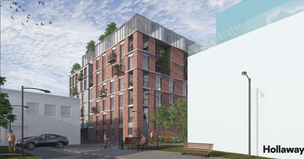 A CGI image showing the proposed new block of flats behind the cinema