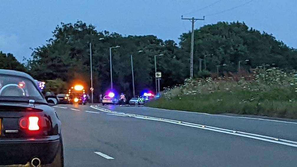 Police shutting off the road. Picture: Josh Miller