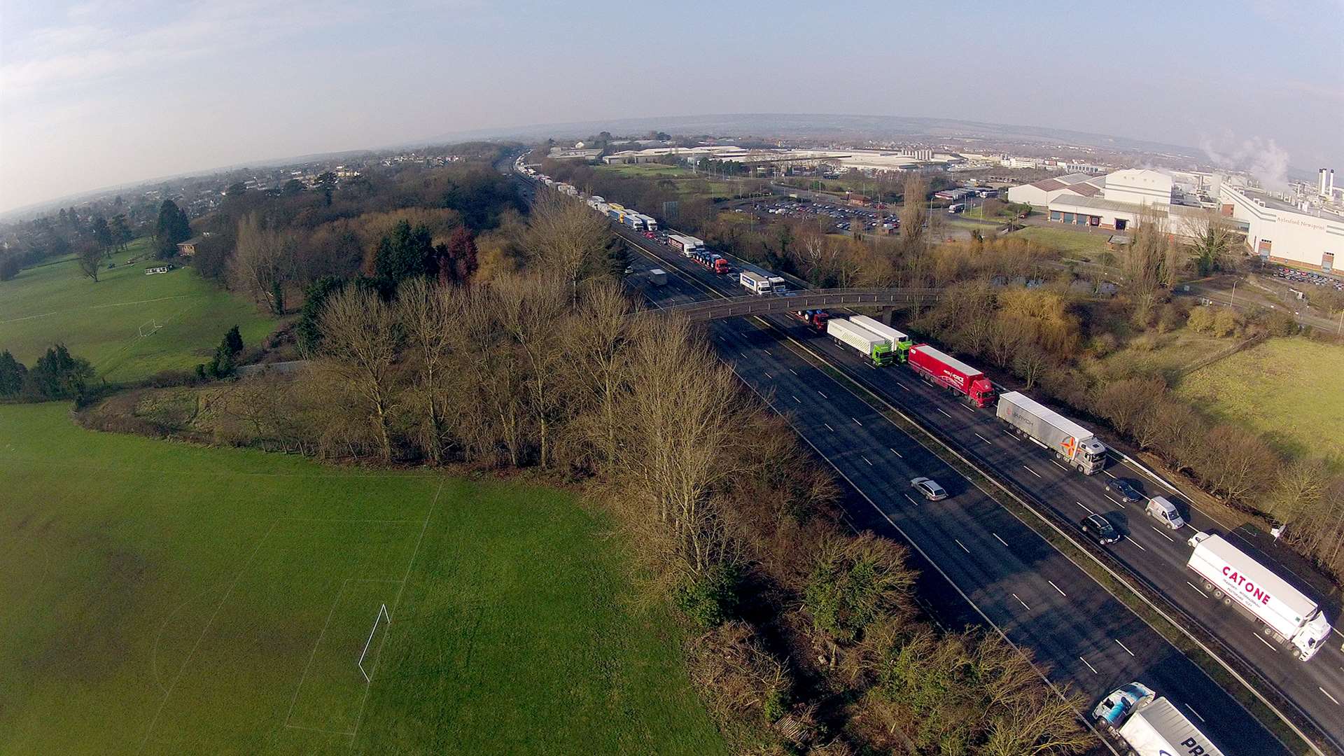 The motorway has been turned into a temporary lorry park. Picture: Simon Burchett.