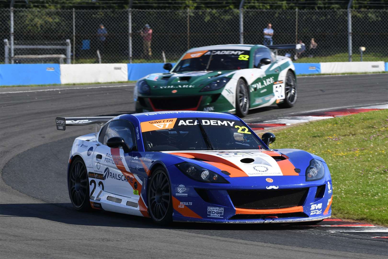 Toby Trice winning in the Ginetta GT Academy at Donington Park Picture: tobytriceracing.com.