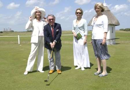 Special guests Ronnie Corbett and actress Tania Mallett, left, who appeared as a Bond girl in Goldfinger, at the Royal St George's golf day with Ian Fleming's nieces Lucy Fleming and Kate Grimond, right