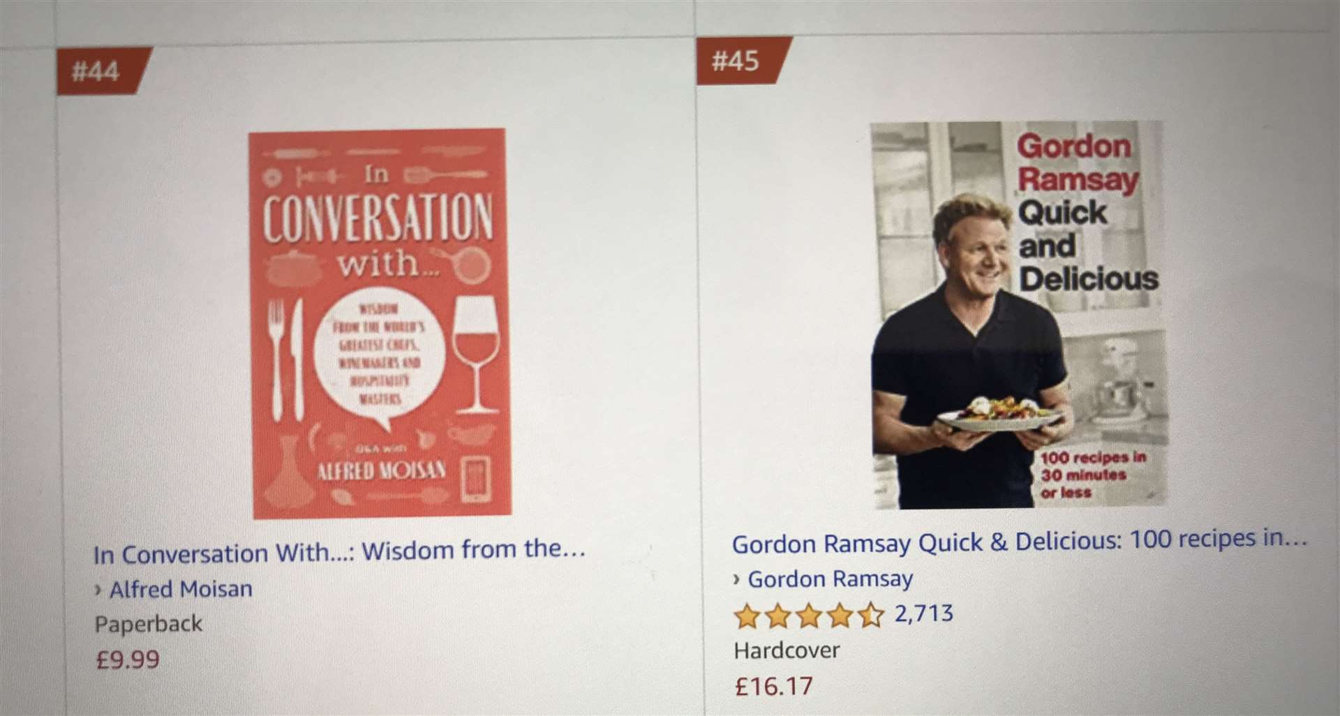 Alfred Moisan's book ahead of Gordon Ramsey in Amazon's top 50 cookery books list