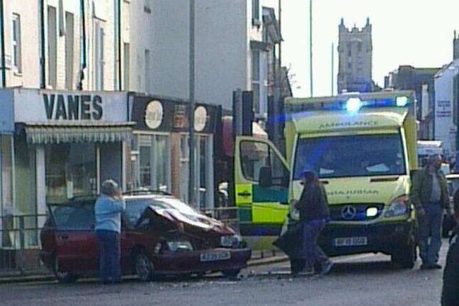 An ambulance involved in a crash in Dover town centre. Picture: Jason Delisser