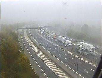 The M20 is closed in still closed in one direction. Picture: Highways England