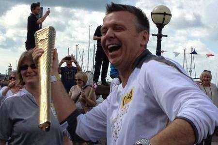 Backley, a javelin star at four Olympic Games from 1992 to 2004, carried the flame at Ramsgate harbour shortly before 10.30am. Picture: Jess Banham
