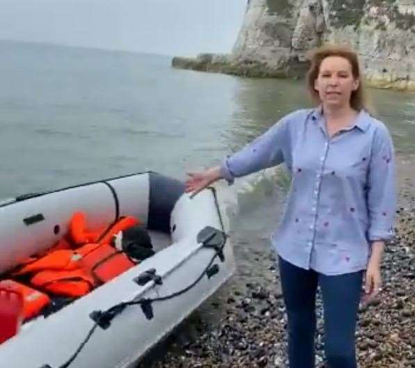 Natalie Elphicke next one of the boats used by asylum seekers. Picture: Twitter/@NatalieElphicke