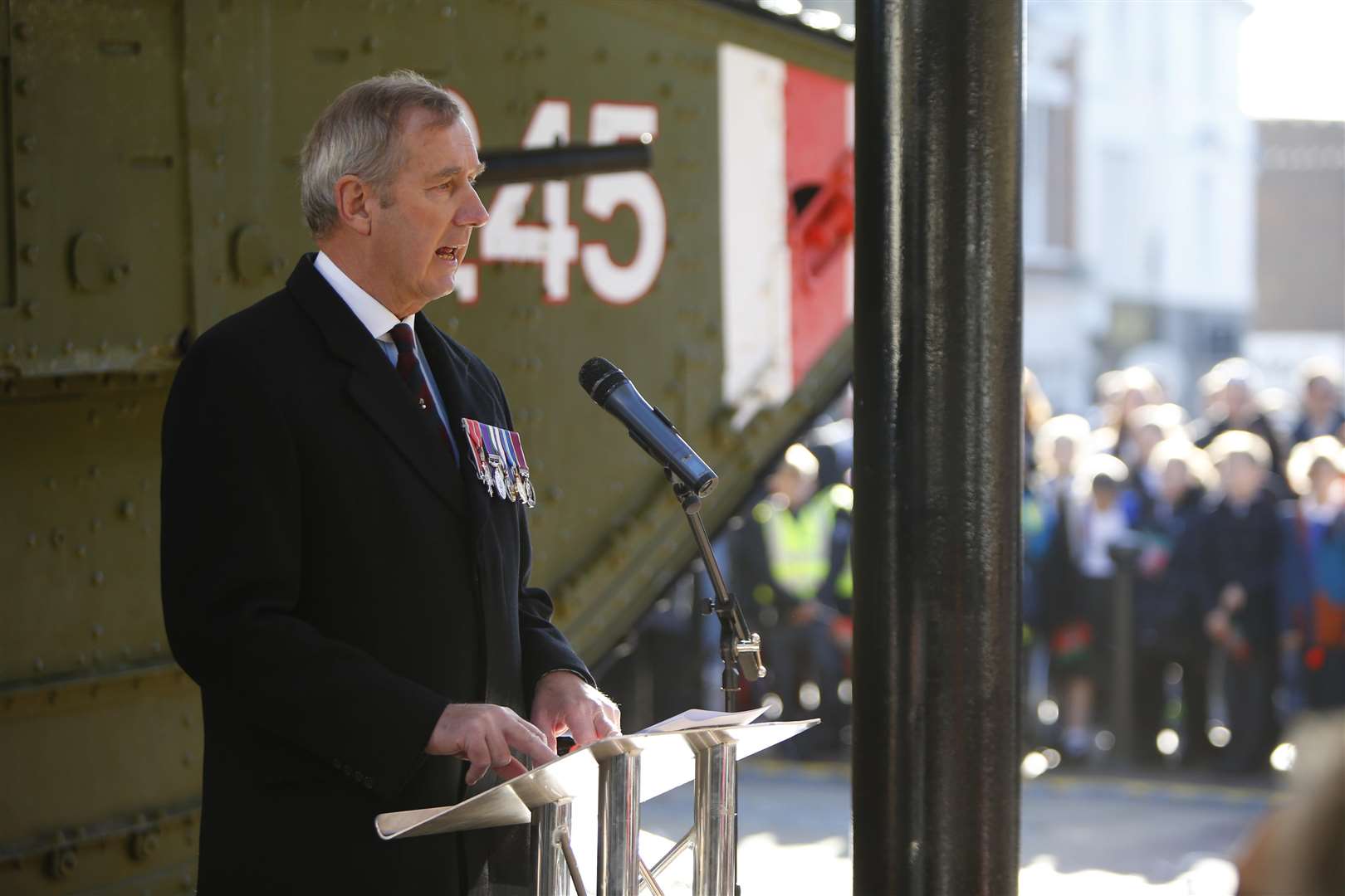 Cllr Stephen Dehnel speaking at last year's Cambrai memorial service.