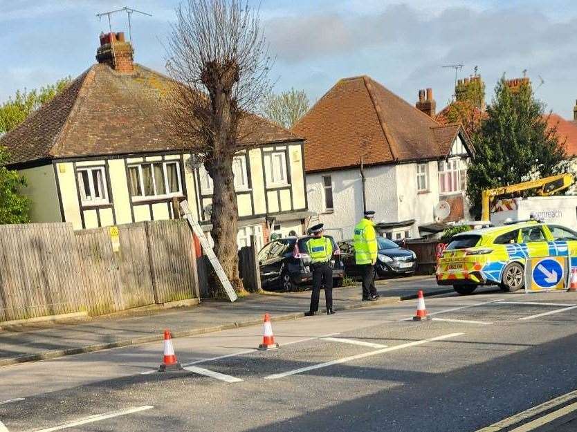 An Open Reach telegraph pole has fallen down and closed a road in Chatham. Picture: Avalon Monk