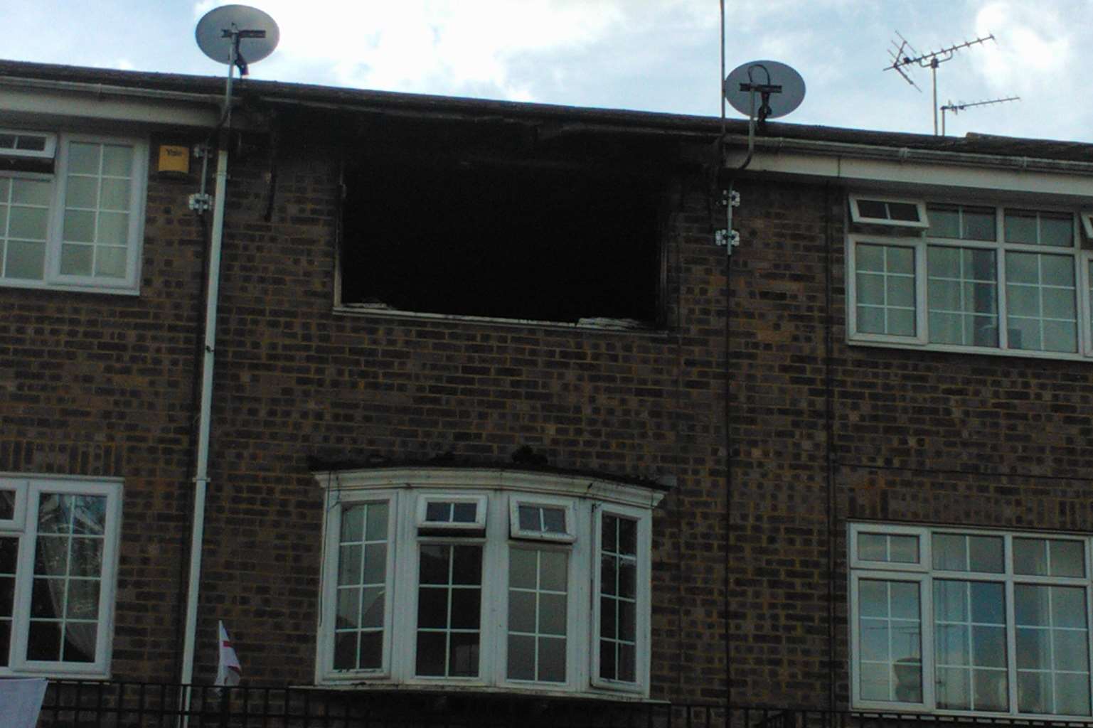 A burnt-out window at the house in Periwinkle Close, Sittingbourne