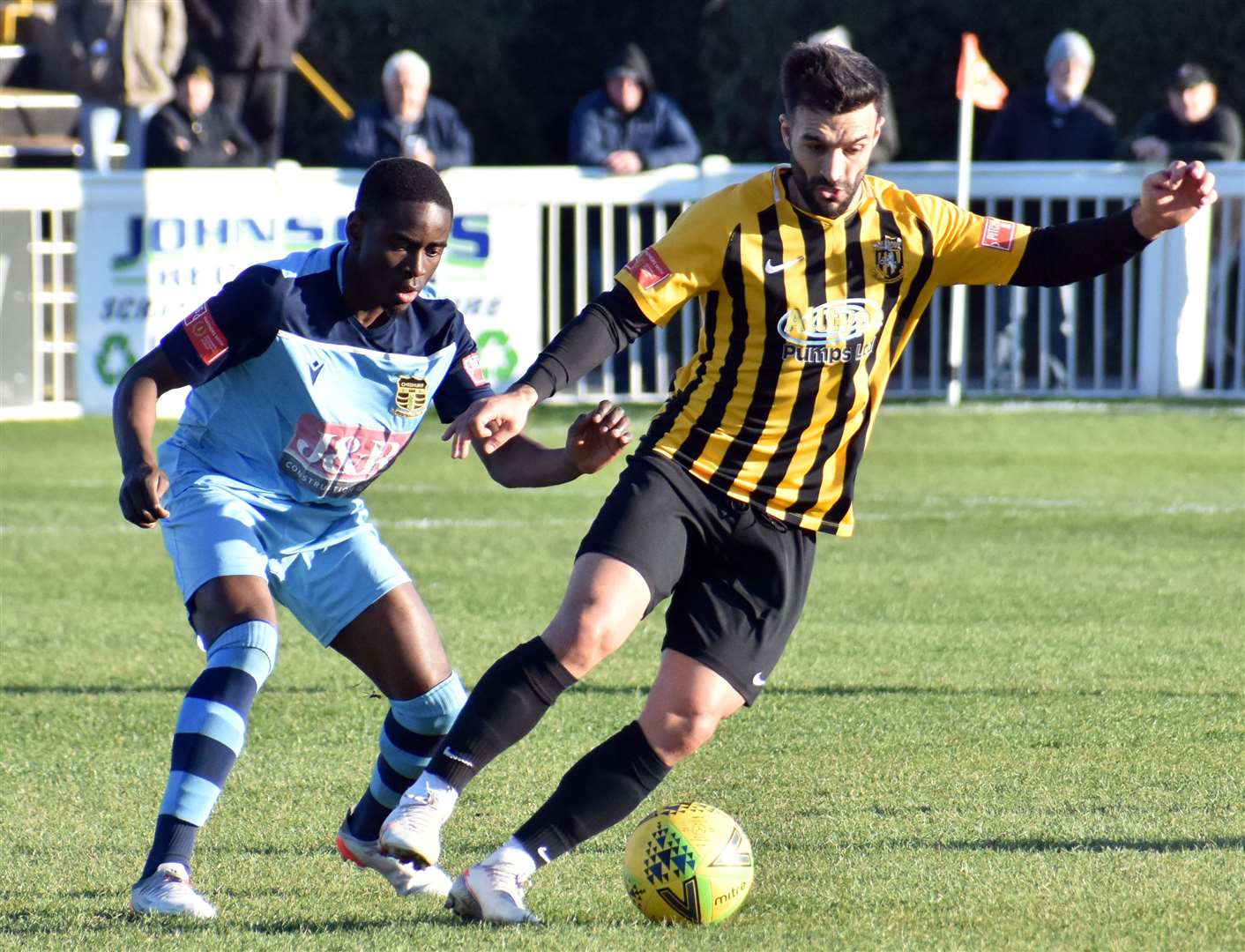 Kieron McCann on the ball during Folkestone's weekend defeat to Cheshunt. Picture: Randolph File