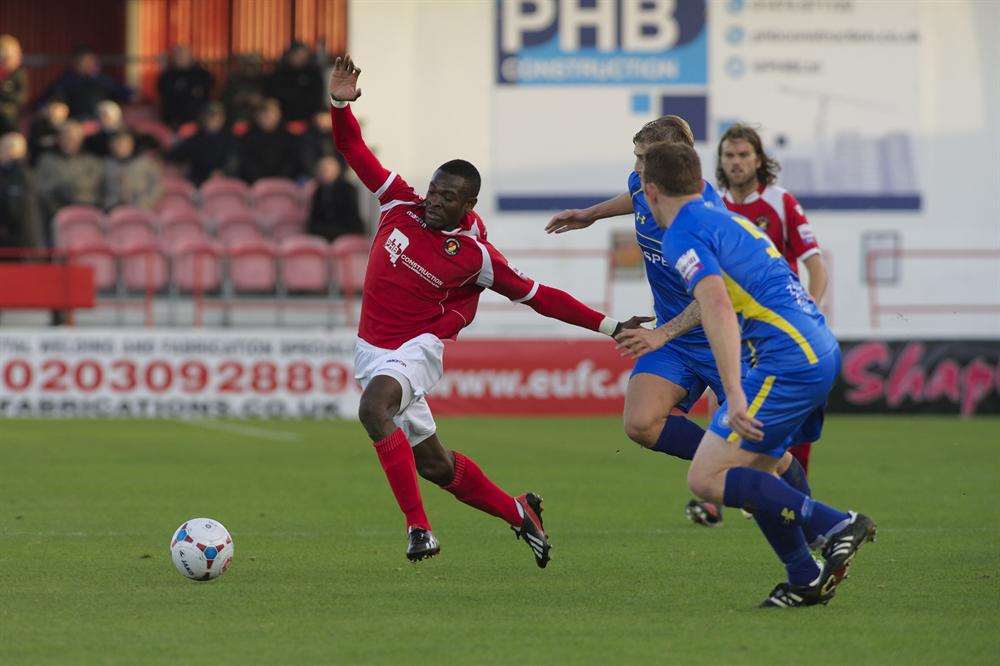 Ebbsfleet United's Anthony Cook on the ball against Concord Rangers this season