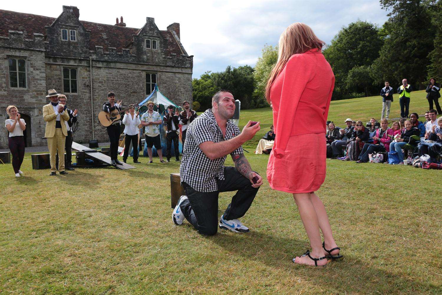 Rob Cooney proposes to Lavinia Evans during the interval of the Changeling Theatre's open air production