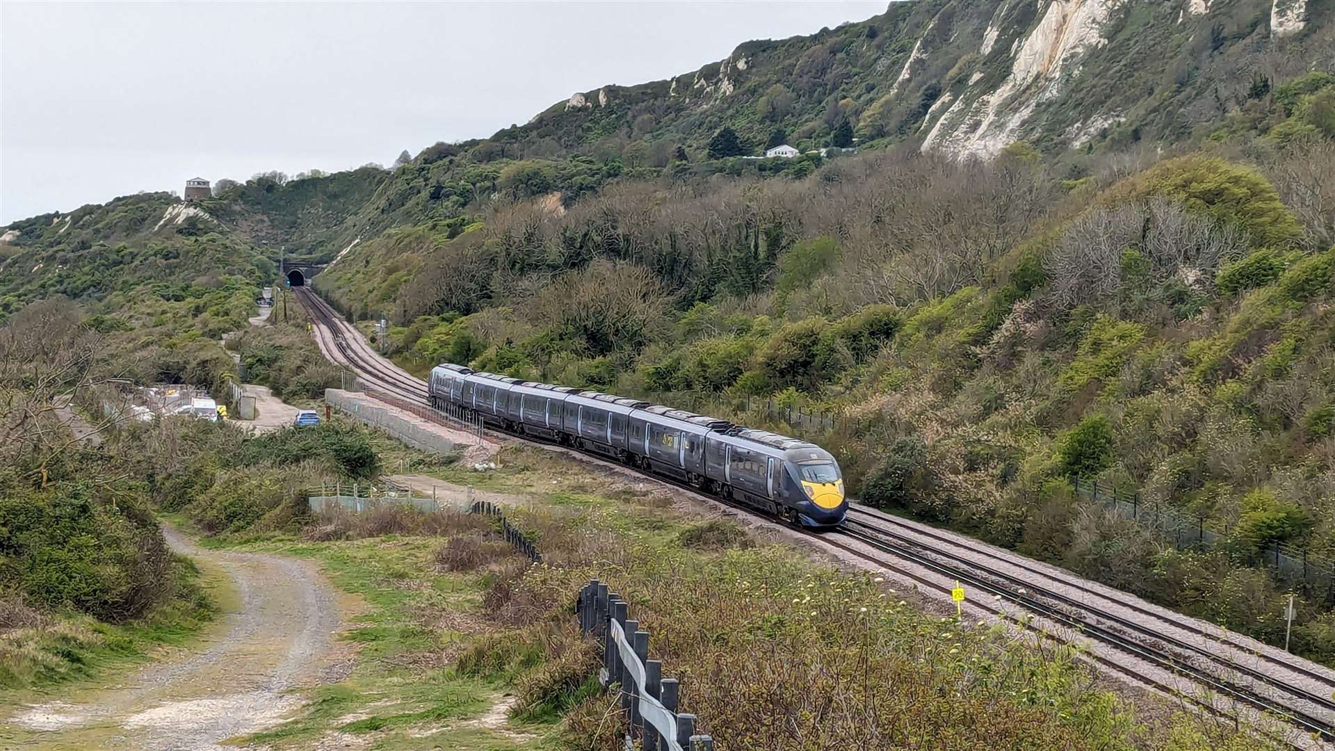 A Southeastern high-speed train running between Folkestone and Dover