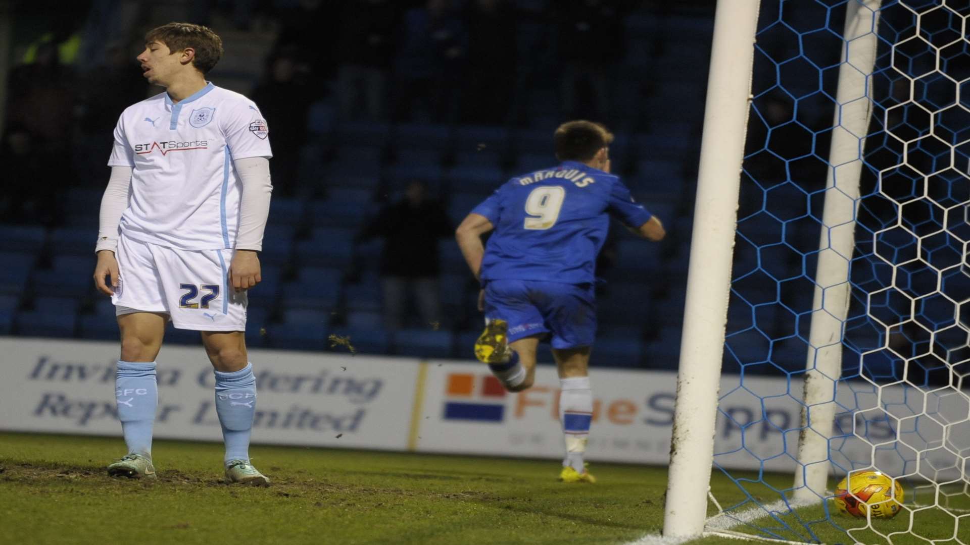 John Marquis nets the equaliser for Gillingham Picture: Barry Goodwin