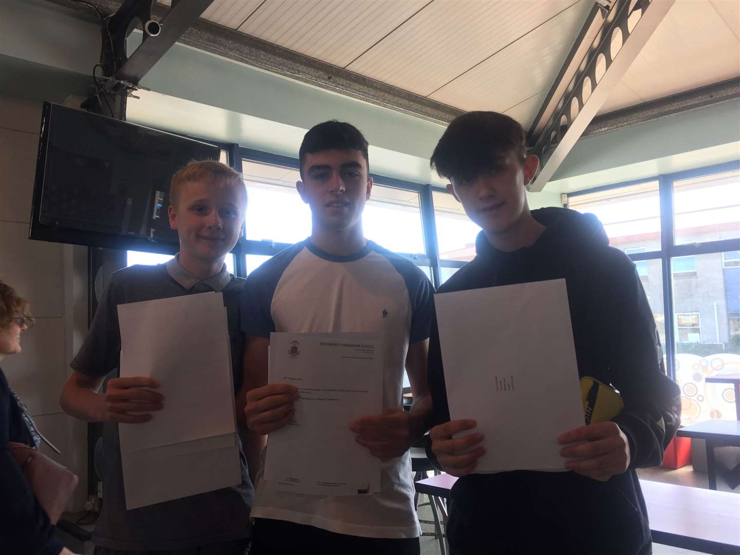 GCSE results 2019 at The Harvey Grammar School: L-R Thomas Wood, Tristan Calvo and Harry Stafford (15605864)