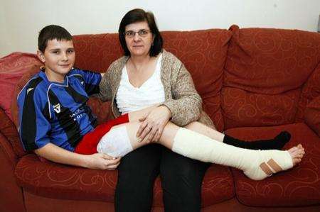 Liam Monks was attacked by a dog while playing in a park. Liam with his mum Deborah Monks.
