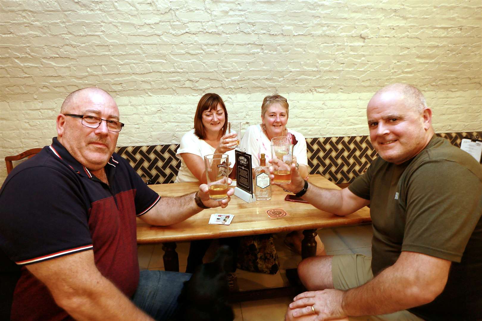 Left to Right.Steve Weeks, Wendy Sinclair, Jannine Weeks and Alex Sinclair toast the new pub..Picture: Phil Lee .... (15073422)