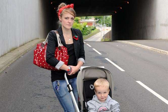 Ellie Wakefield with her son Joseph-James Robinson, three, by the underpass.