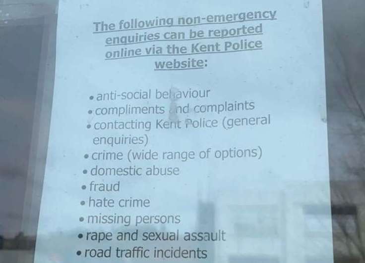 A poster was put up at Maidstone police station, classifying rape as a 'non-emergency' crime