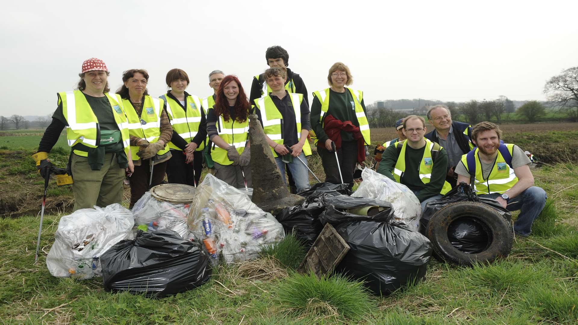 Volunteers with some of the mass of rubbish they retrieved from the River Stour between Ashford and Wye