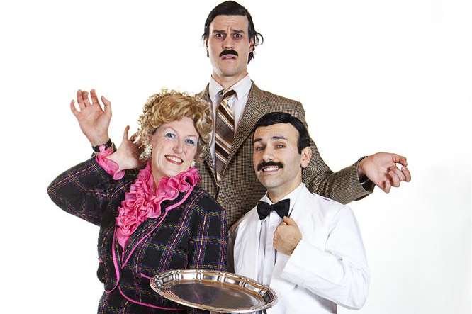 Basil, Sybil and Manuel welcome diners to the Faulty Towers restaurant at the Gulbenkian
