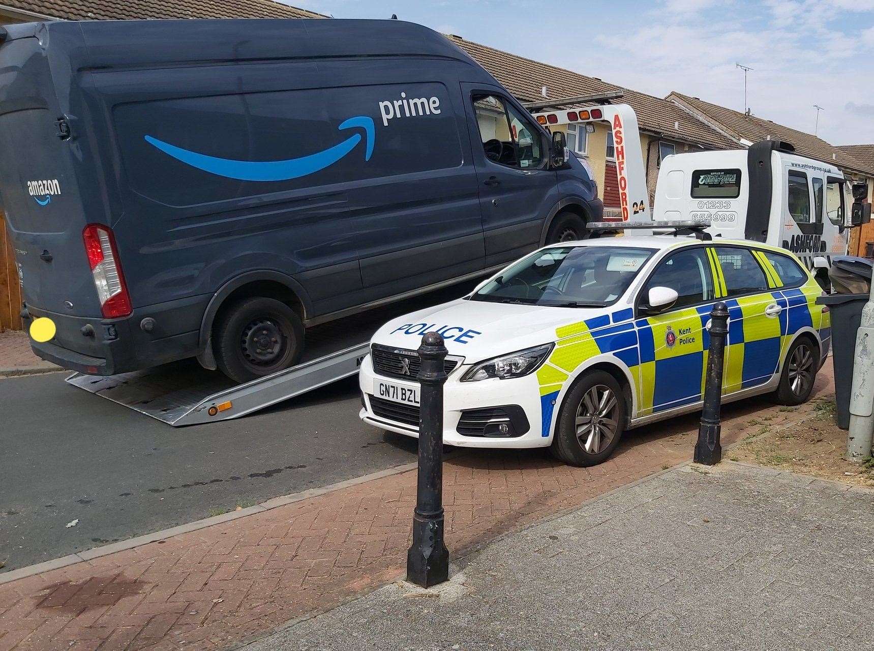 The Amazon van was recovered in Stanhope after being stolen from Kingsnorth Road. Picture: Kent Police