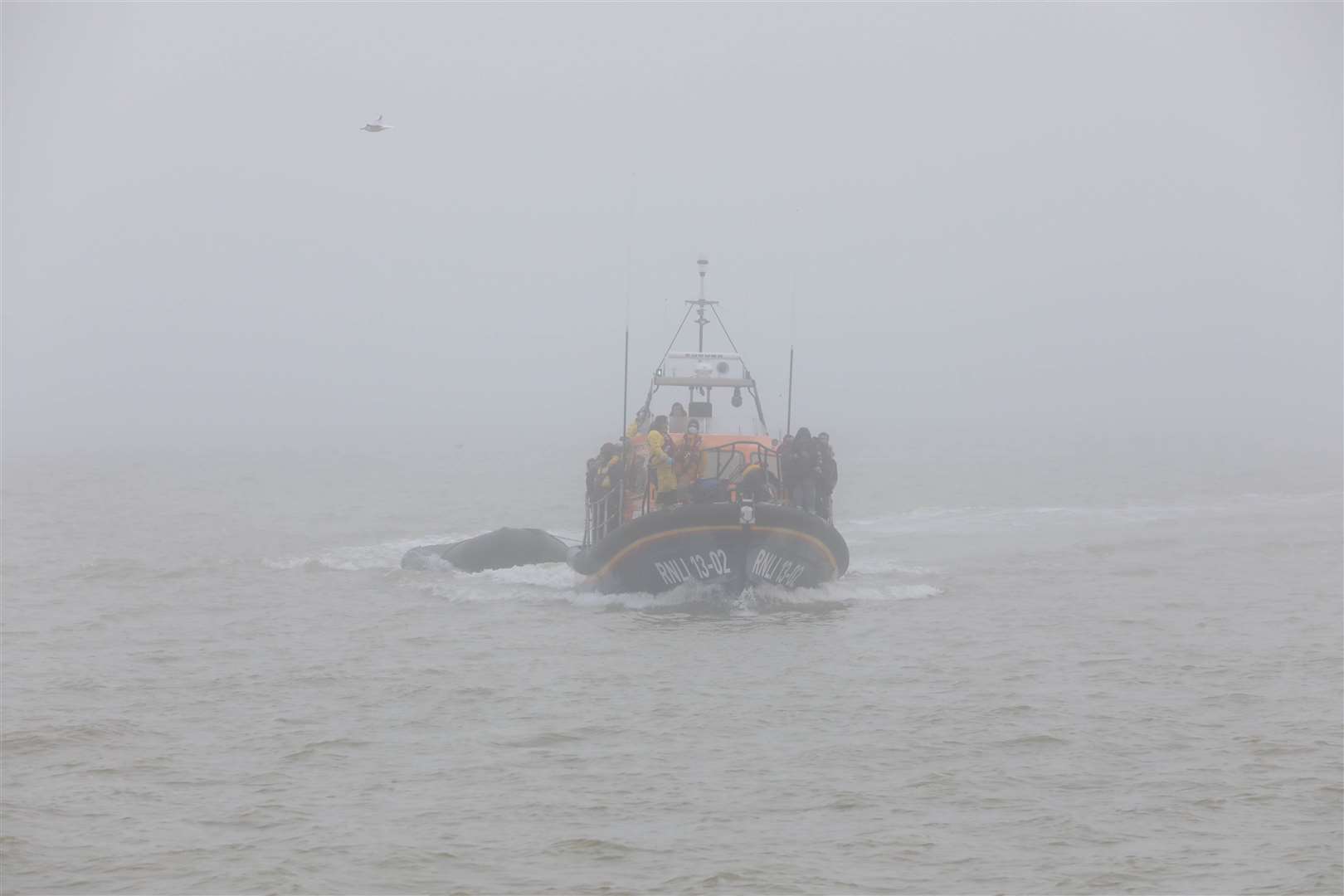 The RNLI rescuing asylum seekers on a foggy morning in mid December. Picture: UKNIP
