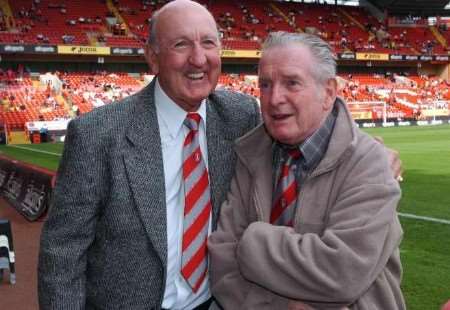 Billy Kiernan, right, with another Charlton legend Eddie Firmani at The Valley in 2005. Picture: MATT WALKER