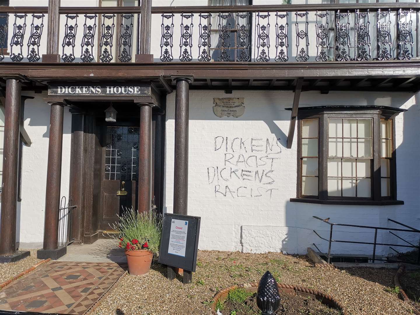 Graffiti was daubed over Dickens House claiming the author was racist