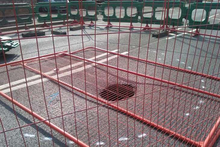Railings have been put up around the hole that emerged in Kemsley