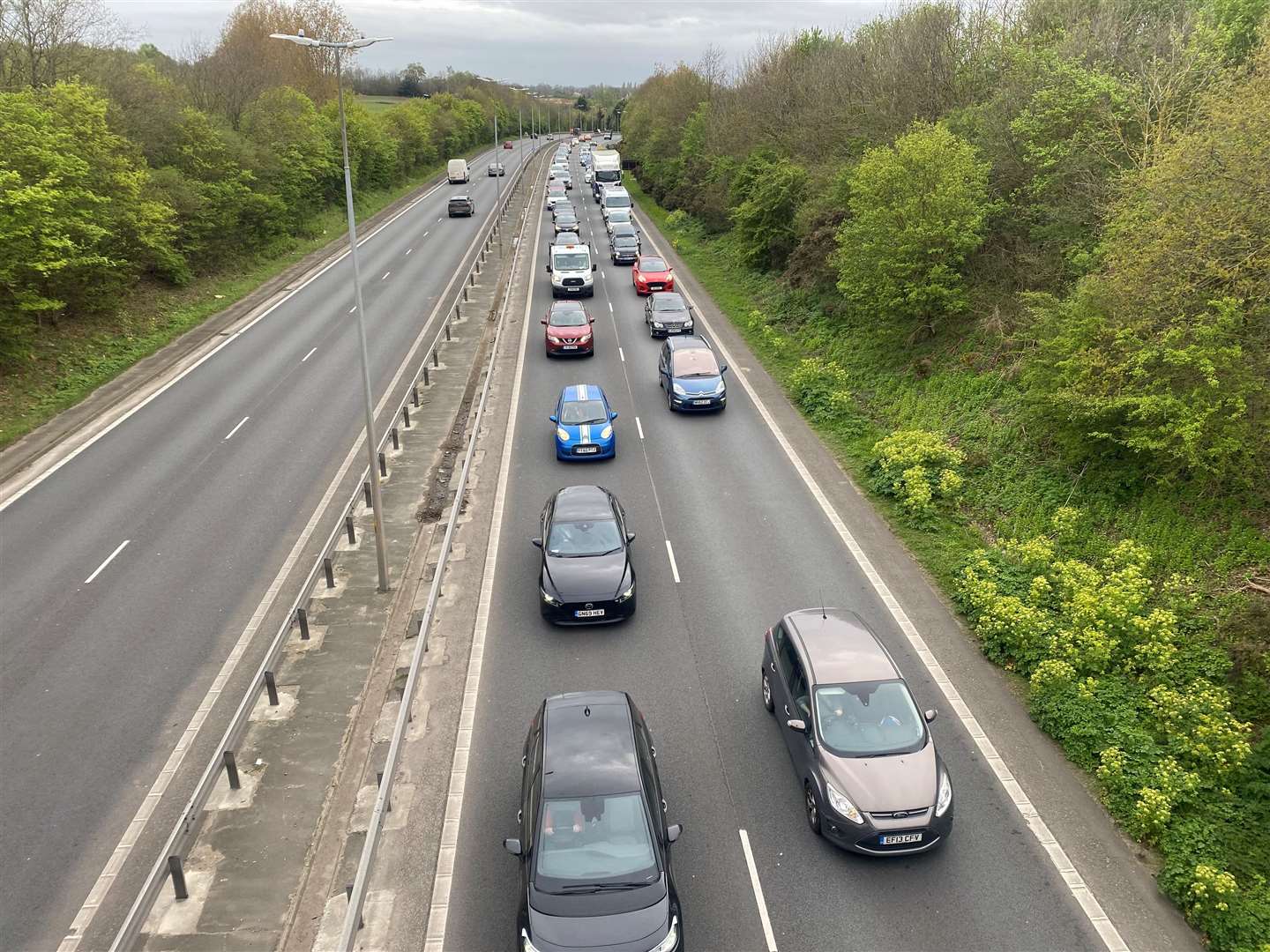 Traffic caused by a contraflow system on the New Thanet Way at Whitstable
