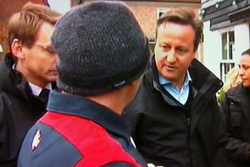 Prime Minister David Cameron visits Yalding in the wake of the floods