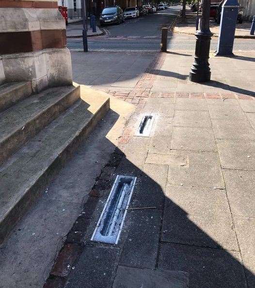 The lights at the bottom of the spire have been smashed. Picture: Gravesham Council