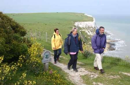 Ramblers enjoying a walk along Dover's Langdon Cliffs