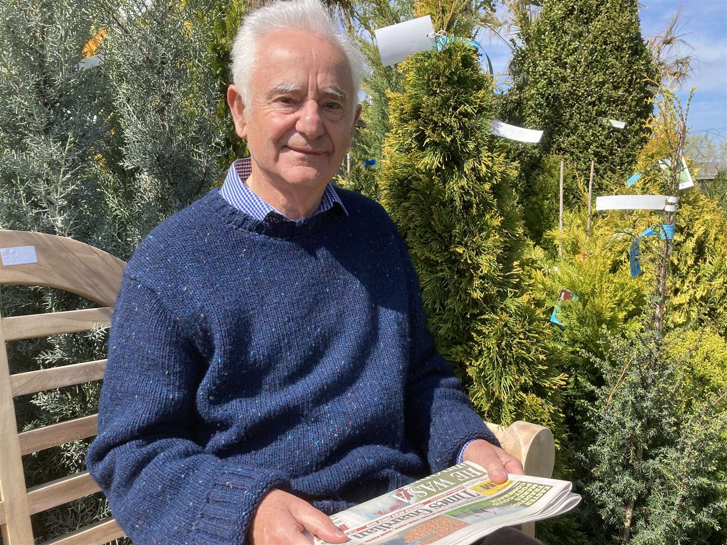 Roger Truelove relaxing at Stones Nursery, Sheerness, with a copy of the Sheerness Times Guardian. Picture: John Nurden