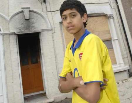 Schoolboy Aaron Sandhu outside the family home. Picture: NICK JOHNSON