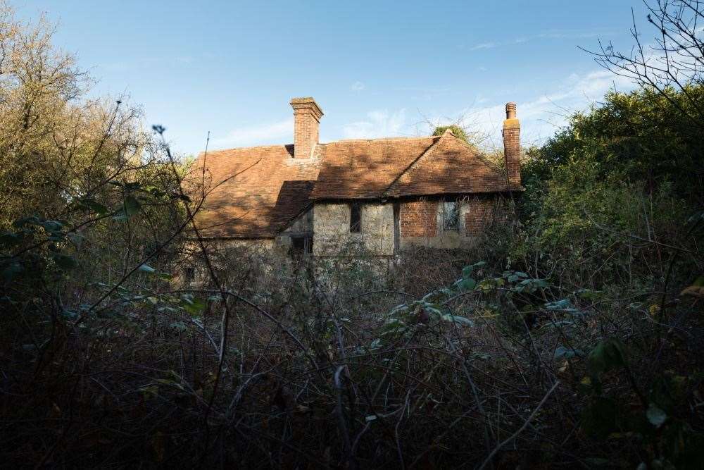 The old house as it was when SPAB took over - covered in vegetation. Pic: Ralph Hodgson