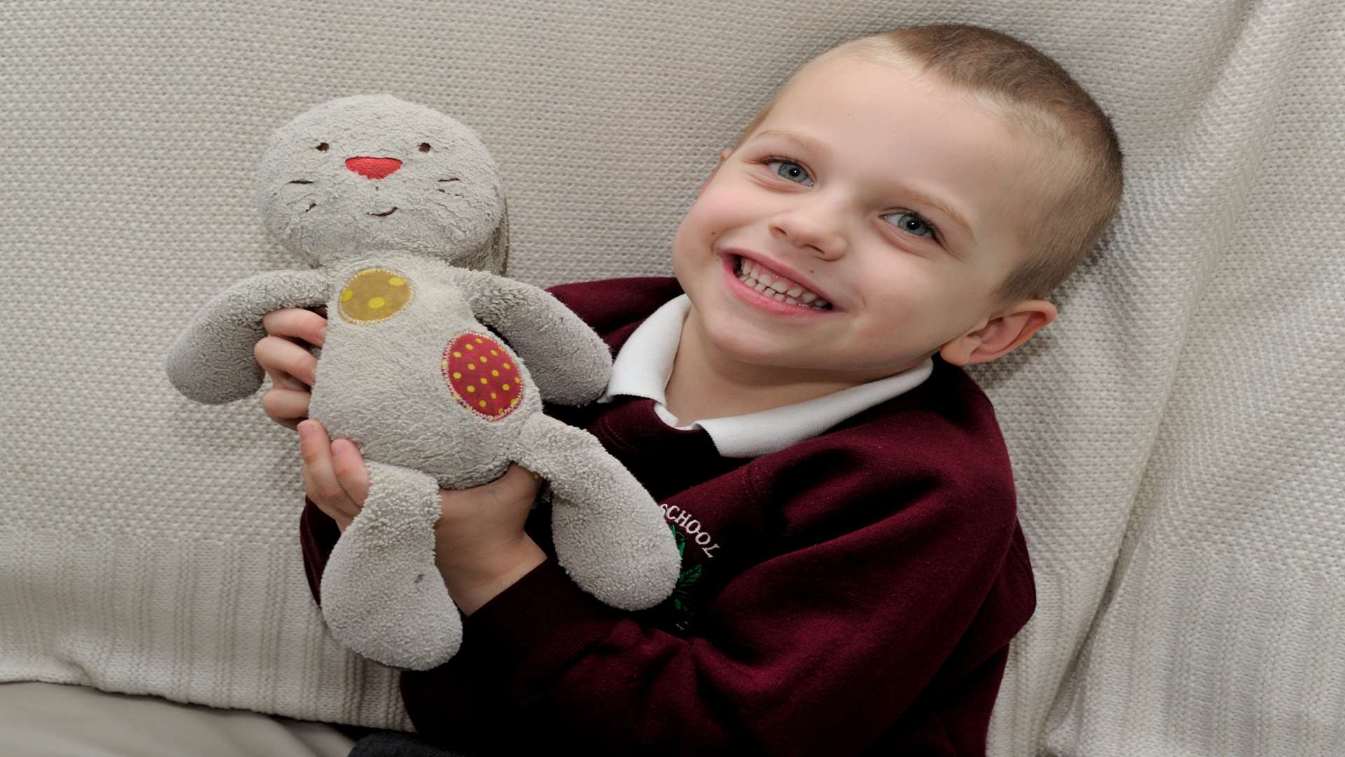 Harry Morgan, four, with a lost bunny, looking to reunite it with its owner