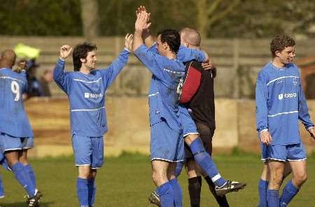 Tonbridge Angels celebrate after the final whistle. Picture: ANDY PAYTON