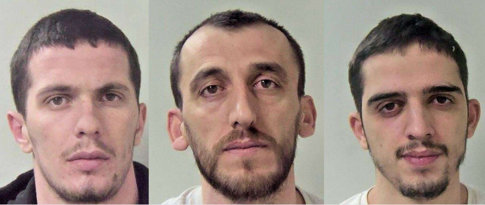 Shkelzen Vata, 21, Zylfi Hata, 35 and Fabio Maloku, 22, all of no fixed address tried to escape when police busted their cannabis factory in Ramsgate. Photo: Kent Police