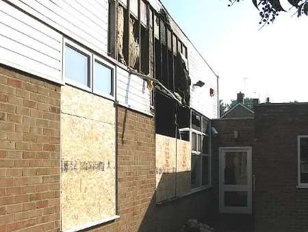 AFTERMATH: A large part of the community centre has now been boarded up. Picture: MATT HOOPLE