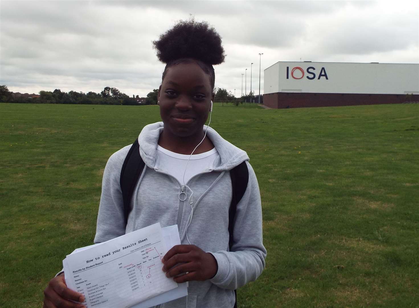 Oasis Isle of Sheppey Academy pupil Esthy Lungwa-Loussi, 16, from Sittingbourne with her GCSE results