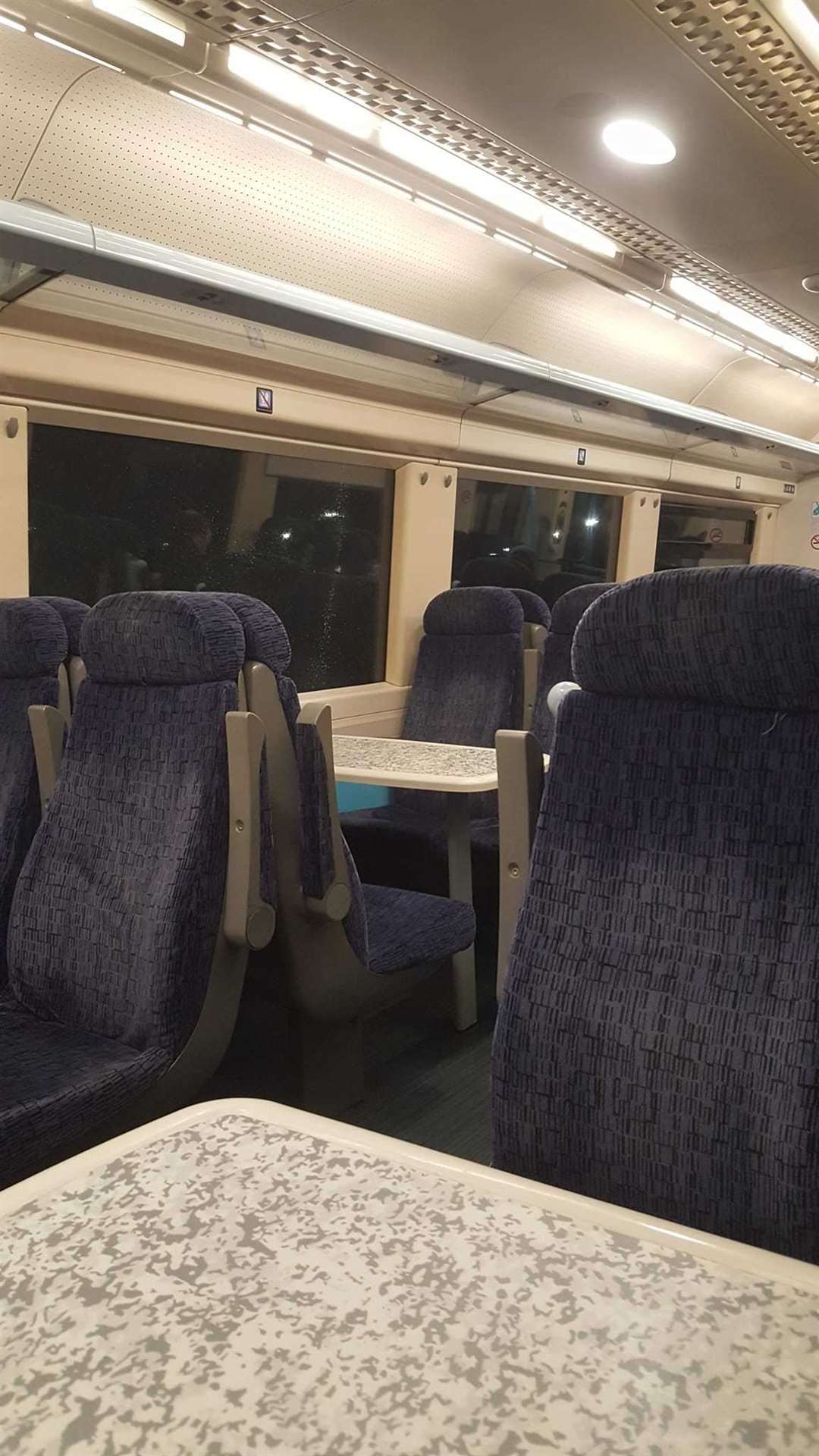 Inside the carriage which was 'shot at' between Sittingbourne and Sheerness. Picture: Matt Lambkin
