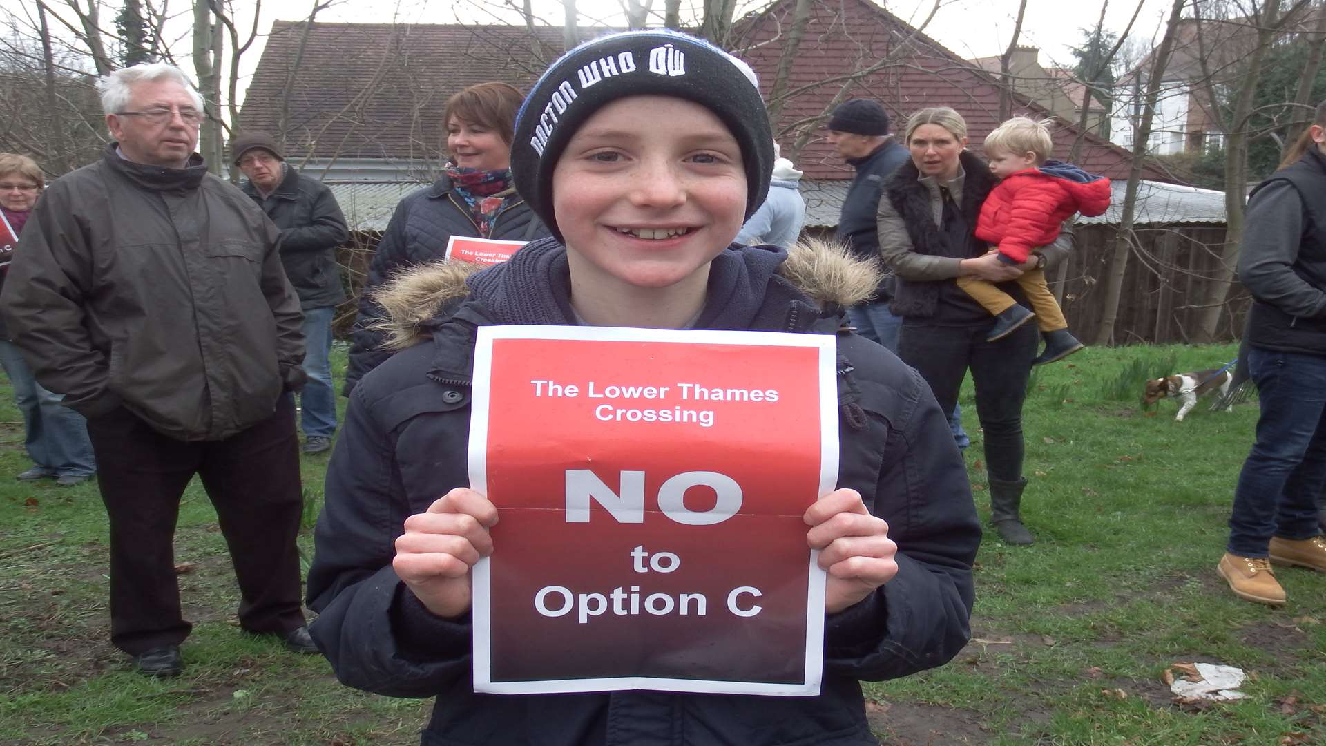 Thomas Roper, 10, at a protest in Higham
