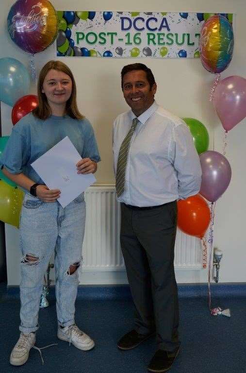 Student Bethany Kennett with head of sixth form Steve Bing. Picture: Dover Christ Church Academy