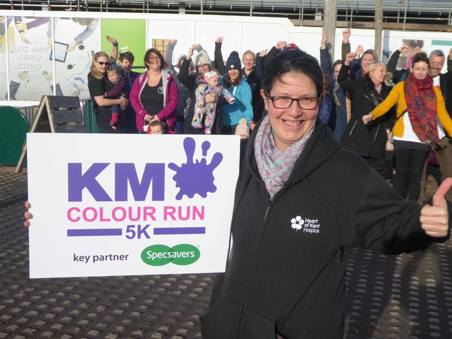 Heart of Kent Hospice communications and marketing manager Pippa Blythe promoting the 2018 KM Colour Run