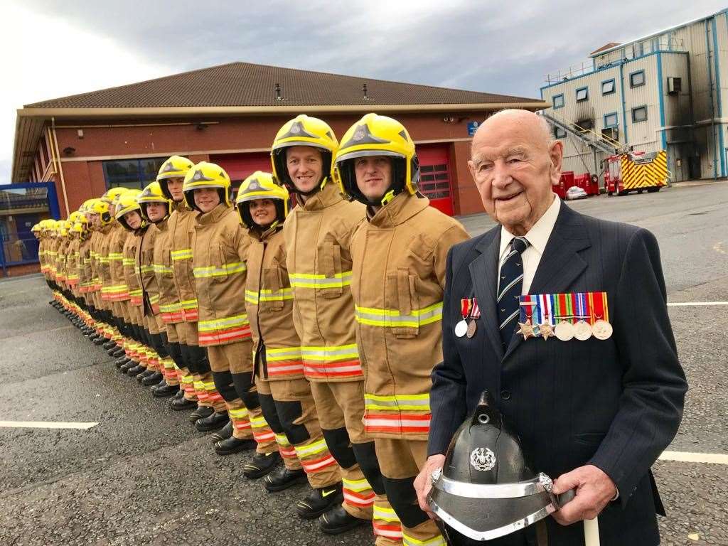 Retired firefighter Joe Dixon pictured on his 105th birthday at TWFRS Service Headquarters (TWFRS)