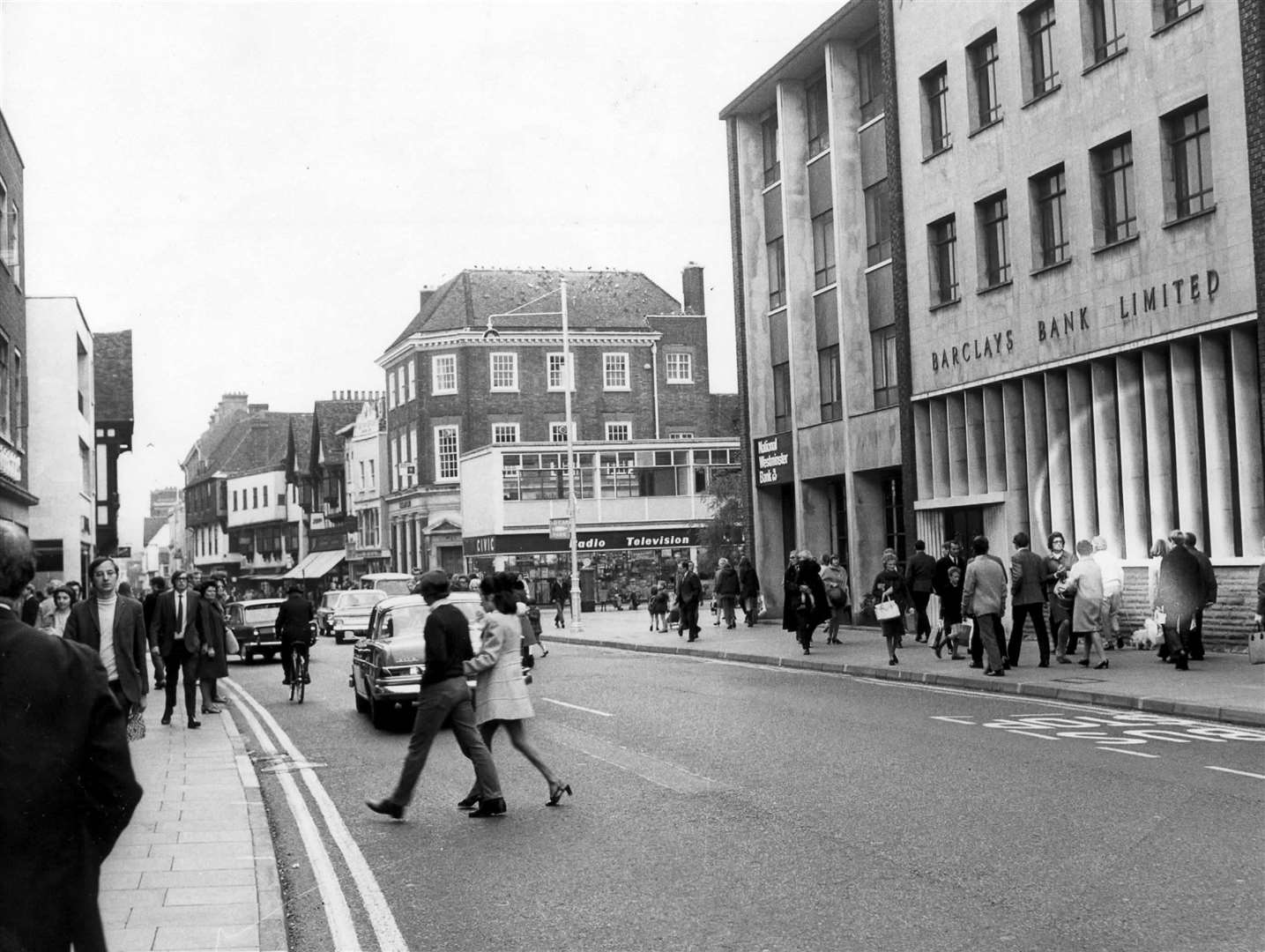 Looking towards the High Street from St George's Street in Canterbury in 1970