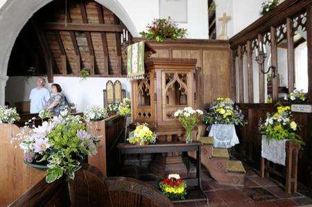 The church of St Thomas with flowers decorating it